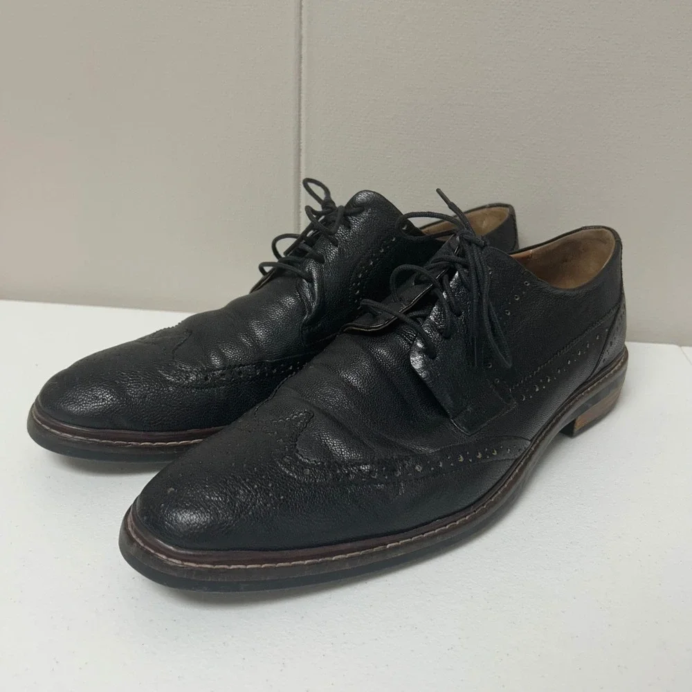 Cole Haan Wingtip Oxford Mens 11M Black Pebbled Leather Brogue C24112